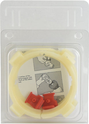 Plastic packaging containing a circular white ring with two small red components inside, labeled as EASYLOCK BEARINGS 2X82MM X-L | Sparex Part No. S.59633 by Sparex, with an instruction sheet visible in the background.