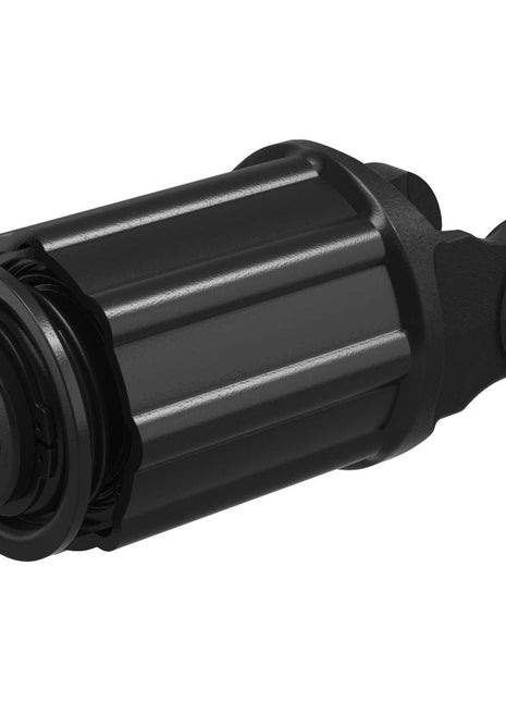 Close-up of a black bicycle freehub body showing its splines and attachment points, reminiscent of the precision found in Sparex PTO Ratchet Clutch - 1 Row (U/J Size: 22 x 54.8mm), Size: 1 3/8''-6 Spline - S.6006 components.