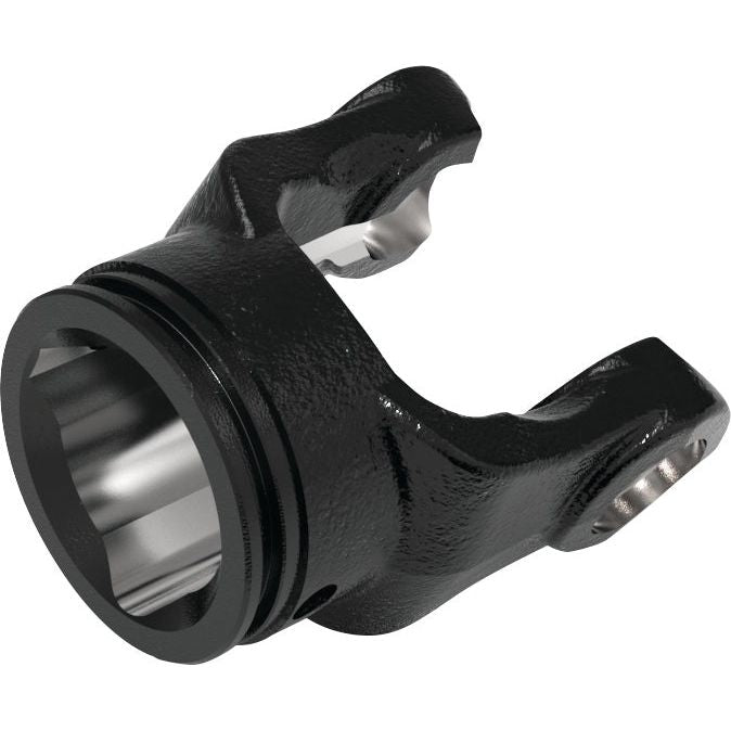 A black, metal, fork-shaped mechanical component by Bondioli & Pavesi, featuring a cylindrical opening and two prongs is the PTO Tube Yoke (U/J Size: 35 x 94mm) from Sparex, with a triangle profile size of 54 x 54 x 4mm (Ref: 12512 | Sparex Part No. S.6017).