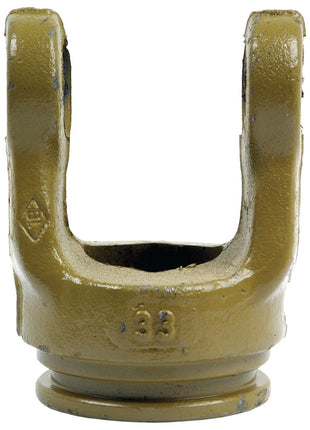 A metal industrial component with a U-shaped design and the number "33" cast on its surface, commonly found in PTO Series applications, is likely the Sparex PTO Tube Yoke (U/J Size: 23.8 x 61.2mm), Profile: Lemon, Size: 40 x 34.5 x 4mm (Sparex Part No.S.6030).