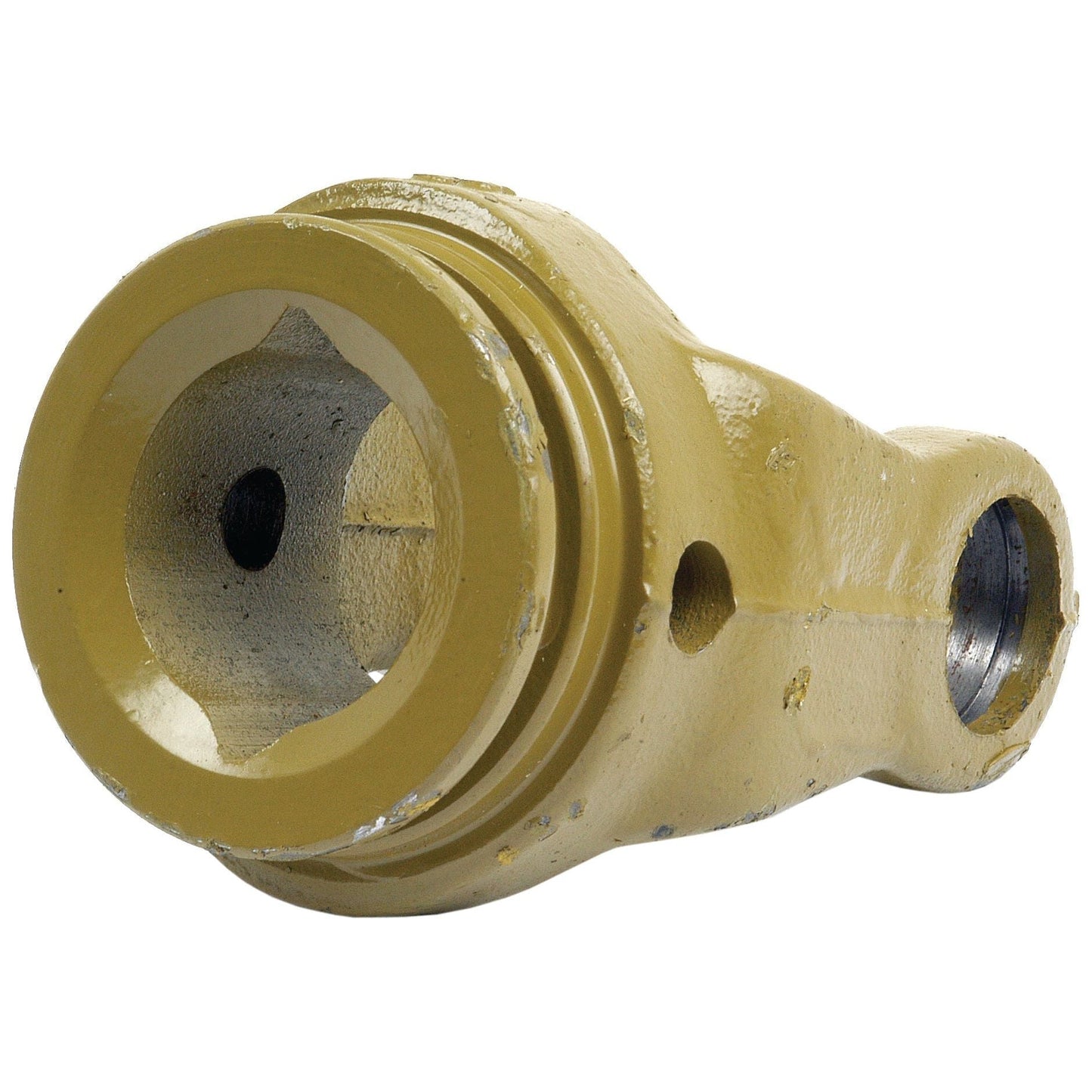 The Sparex PTO Tube Yoke (U/J Size: 23.8 x 61.2mm) features a yellow metal finish with a hollow center, multiple holes, and a textured surface, specifically designed to fit AW20/W2200 specifications.