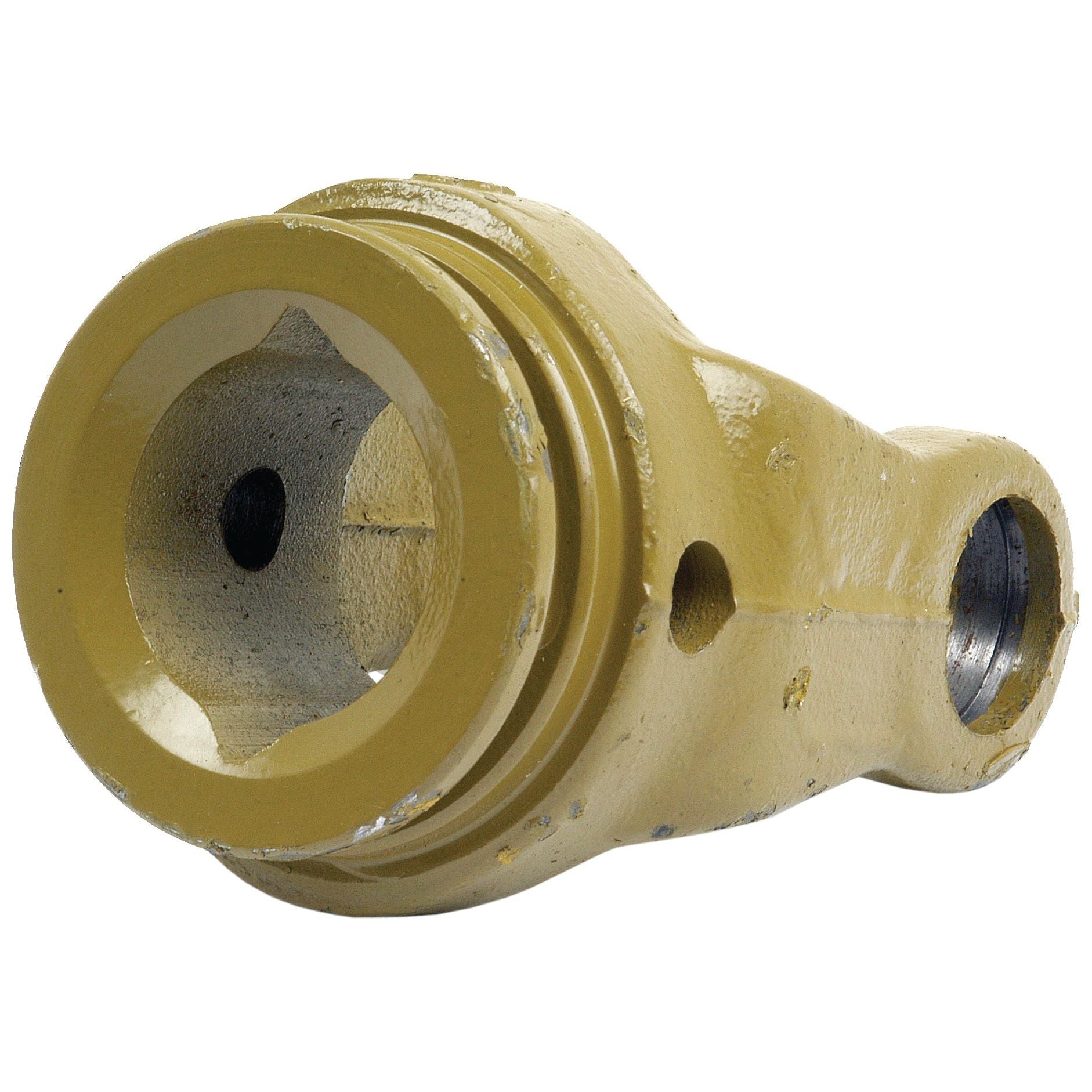 The Sparex PTO Tube Yoke (U/J Size: 23.8 x 61.2mm) features a yellow metal finish with a hollow center, multiple holes, and a textured surface, specifically designed to fit AW20/W2200 specifications.