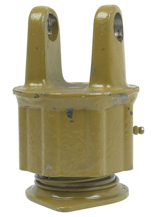 A PTO Over-Running Clutch (U/J Size: 23.8 x 61.2mm) with the size of 1 3/8''-6 Spline - S.6035 by Sparex, featuring a yellow, metal mechanical part with two vertical prongs and a coiled spring at the base, similar to the German Series AW20/W2200. The part shows signs of wear and scratches.