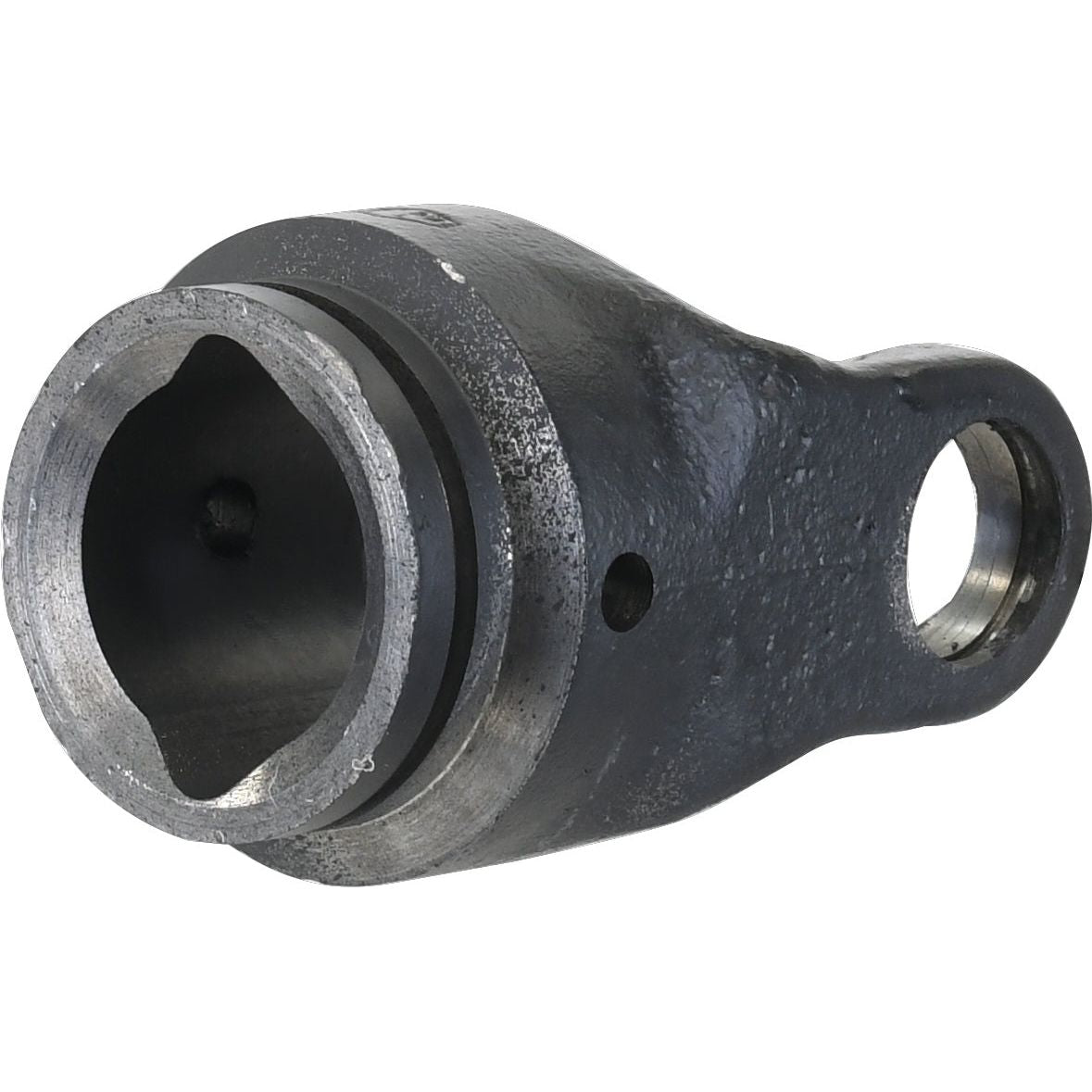 A close-up of a Sparex PTO Tube Yoke (U/J Size: 27 x 74.5mm) featuring a cylindrical body, a hollowed center, and a small circular hole on one end. This Universal Joint is engineered for precise operation.