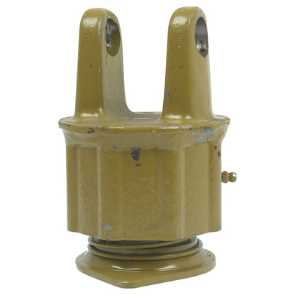 A yellow metal PTO Over-Running Clutch (U/J Size: 30.2 x 92mm) with two prongs and a spring at the base, showing signs of wear and chipping paint, reminiscent of a classic German Series design - S.6055 by Sparex.