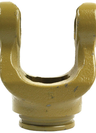 A Sparex PTO Tube Yoke, featuring a yellow Star profile with two prongs and a cylindrical base, designed with Universal Joint dimensions of 35 x 106.5mm.