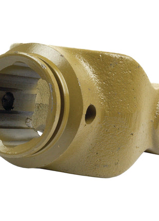 The Sparex PTO Tube Yoke (Part No. S.6061), featuring a star profile and measuring 61 x 47 x 4.5mm, has a yellow finish with a hollow, grooved interior, a side hole, and conforms to universal joint dimensions of 35 x 106.5mm.