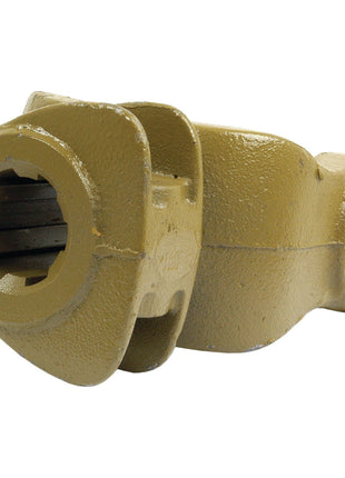 A detailed close-up of the Sparex PTO Yoke - Quick Release (U/J Size: 35 x 106.5mm), featuring a yellow metal hollow cylindrical shape with a notched interior, often used as an alternative to the PTO Series.