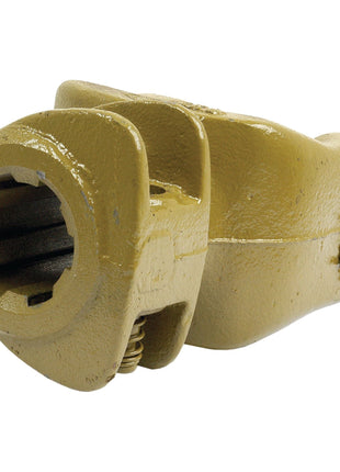 The Sparex PTO Yoke - Quick Release (U/J Size: 32 x 76mm), with Sparex Part No. S.6078, is a yellow metal mechanical part featuring a threaded hole on one end and a grooved socket on the other, designed for compatibility with Massey Ferguson machinery. Its size is 1 3/8''-6 Spline.