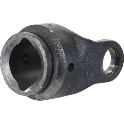 A close-up view of the Sparex PTO Tube Yoke (U/J Size: 36 x 89mm), featuring a lemon-shaped profile and dimensions of 57.5 x 48 x 4mm, with a hole at one end, likely part of an industrial machine or automotive machinery.