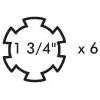 Diagram of a circular object with six protrusions equally spaced around its perimeter, labeled "1 3/4''-6 Spline, designed for Sparex PTO Yoke - Quick Release (U/J Size: 30.2 x 79.4mm) applications," part number S.6086 from the brand Sparex.