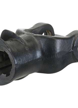 A close-up view of the Sparex Quick Release PTO Yoke (U/J Size: 30.2 x 79.4mm, Size: 1 3/4''-6 Spline, Sparex Part No.S.6086) in black cast metal, featuring two circular holes and a hexagonal opening designed for mechanical or industrial applications from the Sparex PTO Series AB5/A5.