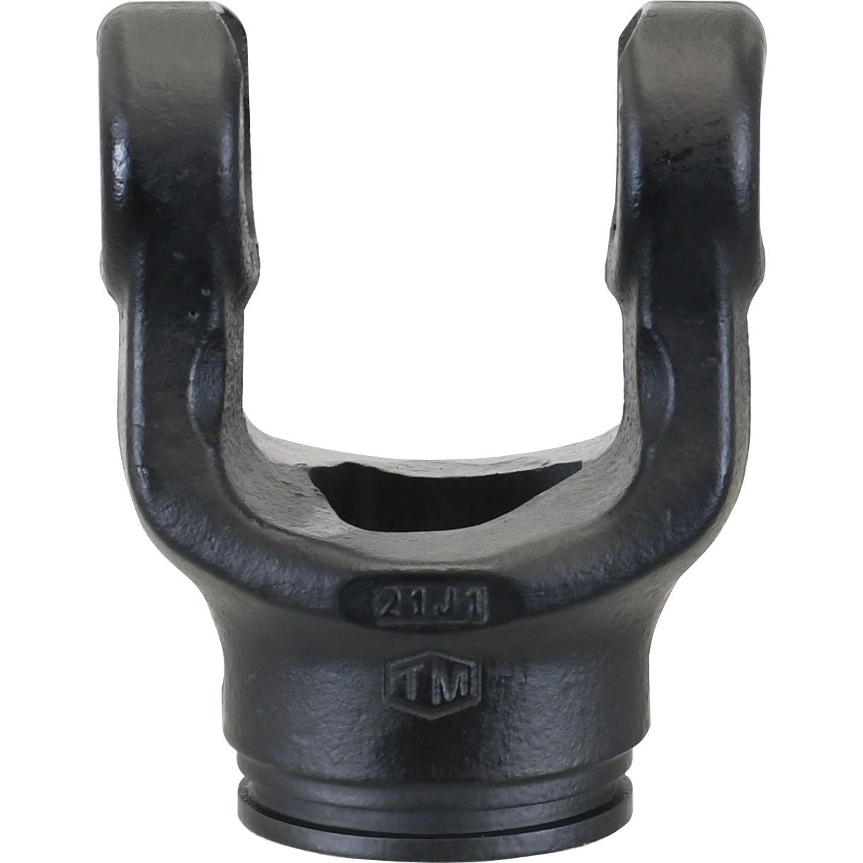 Close-up of a black metal yoke, often used in automotive or mechanical applications, shown on a white background. This high-quality component is the PTO Tube Yoke (U/J Size: 27 x 74.5mm) with a triangular profile and dimensions of 43.5 x 43.5 x 3mm, Ref: 12508 from Sparex's PTO Series AB4/A4, designed for compatibility with Universal Joints from Sparex (Part No.S.6101).
