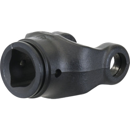 A Sparex PTO Tube Yoke (U/J Size: 30.2 x 79.4mm) with a triangular profile measuring 45 x 45 x 4mm and referencing part number S.6110, is a black metal mechanical part featuring a cylindrical opening on one end and a smaller circular hole on the other, designed for industrial or automotive use. It is compatible with Series AB5/A5 by Bondioli & Pavesi for enhanced performance.
