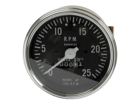 The Sparex Tractormeter, a round analog tachometer reminiscent of classic designs, displays RPM from 0 to 25 with an indicator needle at 6. The dial also features an hour meter reading "00000.0" hours, making it ideal for tracking the usage of a gas engine or Massey Ferguson equipment.