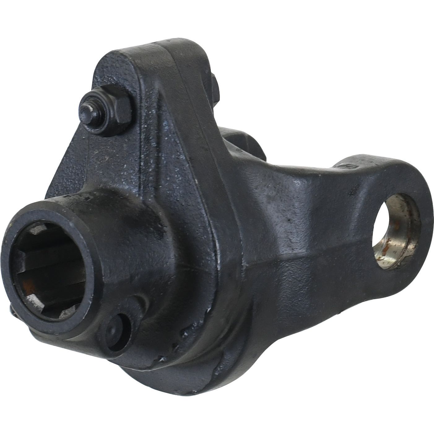 Close-up of the Sparex PTO Shearbolt Clutch, a dark metal mechanical part with several holes and a threaded component, measuring 32 x 76mm (U/J size) and sized at 1 3/8''-6 Spline (S.6154), likely part of a larger machinery system.