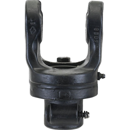 The Sparex PTO Shearbolt Clutch (U/J Size: 23.8 x 61.2mm), featuring a black metal yoke with threaded holes and a central opening, is used for connecting mechanical parts or machinery components; it is compatible with the Italian Series AB2/A2. The size specification is 1 3/8''-6 Spline - S.6156.