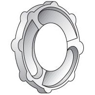 Illustration of a mechanical component, likely a type of bearing or seal, featuring a circular shape with symmetrical cut-out sections and angular edges, reminiscent of the PTO Freewheel Flange (RH), Sparex Part No. S.6184, commonly seen in industrial designs from Sparex.