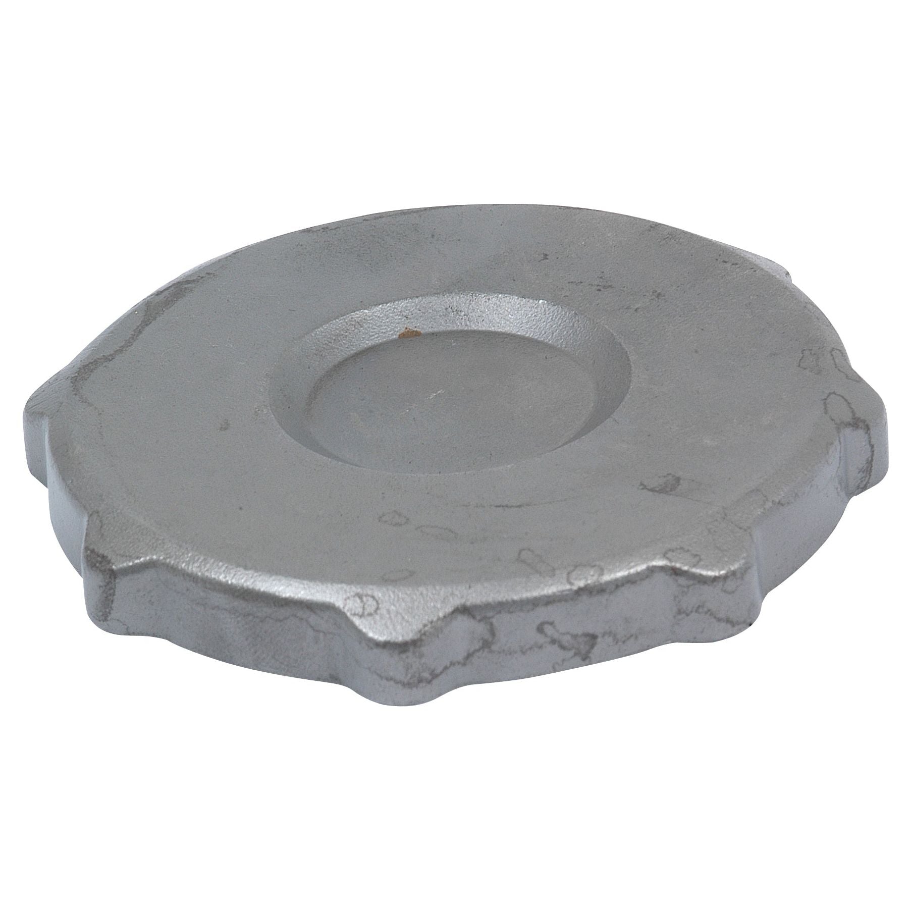 A round, metallic cap or cover with beveled edges and a central indentation, reminiscent of the precision found in the PTO Freewheel Flange (RH) by Sparex, Part No.S.6184, set against a plain white background.