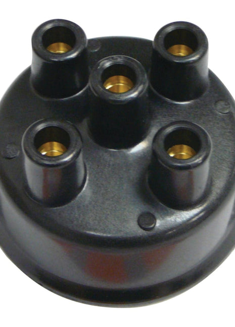 A black plastic Distributor Cap (Delco) with five brass contact points, suitable for Massey Ferguson and Allis Chalmers machinery, is displayed against a white background. This product is identified as Sparex Part No.S.61907 from the Sparex brand.