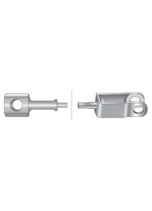 Illustration showing two metal components with distinct shapes and holes, likely designed for mechanical fitting or assembly of a Sparex PTO cable (Sparex Part No. S.62197) with a length of 1150mm and an outer cable length of 900mm.