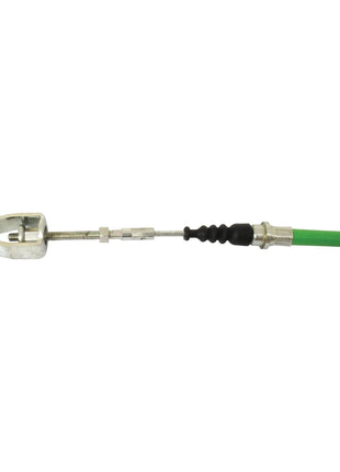 A Sparex PTO Cable (Part No. S.62628) by Case IH, measures 1080mm in length with an outer cable length of 780mm, featuring threaded ends, a clamp on one side, a black rubber insulator in the middle, and a green protective sleeve on the other end.