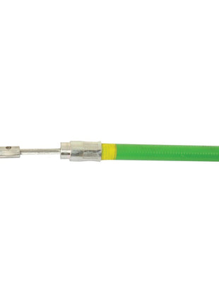 Introducing the Sparex PTO Cable (Part No. S.62629), a durable green cable with a length of 1010mm and an outer cable length of 742mm, featuring a metal connector end and a silver clamp midway through its outer cable, designed specifically for the Fiat 880.