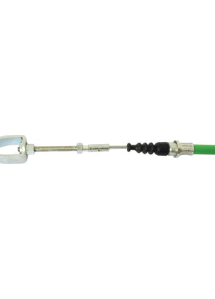 A precision tool with a green plastic handle, featuring a long shaft with a grasping claw at the opposite end, similar in exactitude to the Sparex PTO Cable (Part No. S.62629) designed for Fiat 880 tractors, which boasts an overall length of 1010mm and an outer cable length of 742mm.