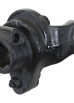 Close-up of a black metal mechanical part with several bolts and a circular opening on one end, indicative of the high-torque Sparex PTO Shearbolt Clutch (U/J Size: 36 x 89mm) Size: 1 3/4''-6 Spline - S.6263 from the PTO Series.