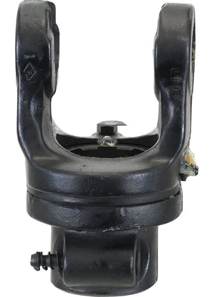 The PTO Shearbolt Clutch by Sparex (U/J Size: 30.2 x 92mm), featuring a 1 3/4''-6 Spline, is a black metal universal joint yoke typically used in automotive applications to connect two rotating shafts and allow for angular movement, designed to handle high torque.