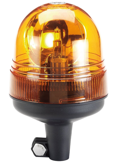 The Draper 12/24V Spigot Base Rotating Beacon - RWB3 is an amber-colored warning or emergency signaling light with a black base and a halogen bulb, designed for use on 12/24V vehicles.