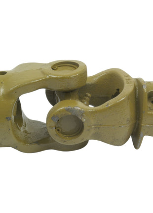 A close-up view of the yellow Sparex PTO Coupling (U/J Size: 27 x 70mm), featuring a yoke and cross-shaped pivot for mechanical applications. Ideal for the AW11/W1 PTO Series, this universal joint with dimensions 1 3/8''-6 Spline and a lemon profile ensures compatibility with various setups. Reference: Sparex Part No. S.6421.