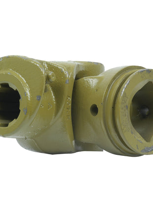 Close-up of a yellow-painted metal mechanical part with two bolt holes and cylindrical connectors on each end, resembling a Sparex PTO Coupling from the AW11/W1 PTO Series (U/J Size: 27 x 70mm, Profile: Lemon).