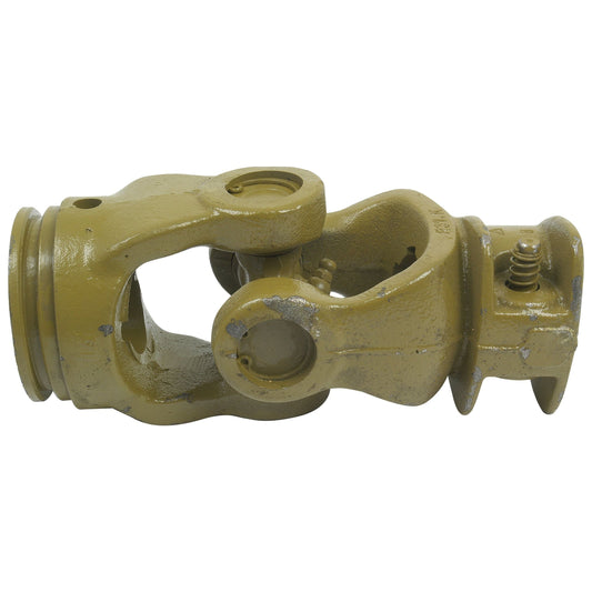 The Sparex PTO Coupling (Sparex Part No. S.6427), featuring a U/J size of 27 x 70mm and a 1 3/8''-6 spline, comes with a lemon profile measuring 48 x 41 x 3mm. This metallic coupling, often found in PTO Series applications for transmitting rotary motion, includes a yellowish coating and greased bearing to ensure reliable performance across various mechanical tasks.