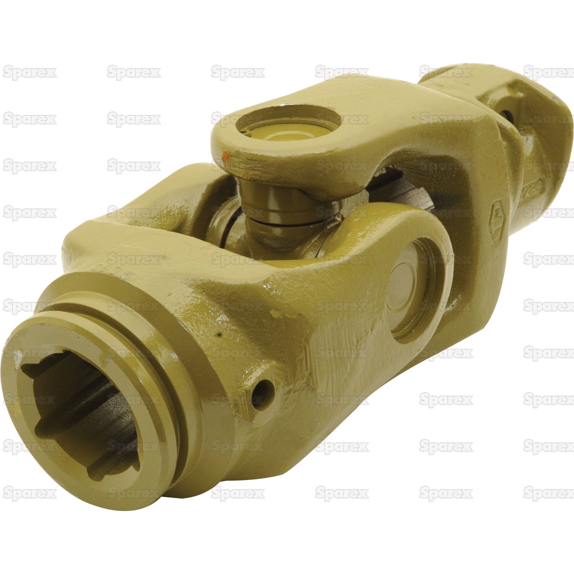 The Sparex PTO Coupling (U/J Size: 32 x 76mm) in yellow, featuring visible pivot mechanisms and connection points, serves as a suitable alternative to 117844 within the PTO Series AW35/W2400.