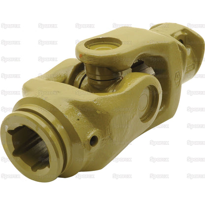 A Sparex PTO Coupling (U/J Size: 36 x 89mm) with a yellow finish, featuring a rotating cross shaft and knuckle, is designed for connecting shafts in mechanical systems. This specific part has a size of 1 3/8''-6 Spline with a star profile measuring 51 x 37mm and is listed as Sparex Part No. S.6498.