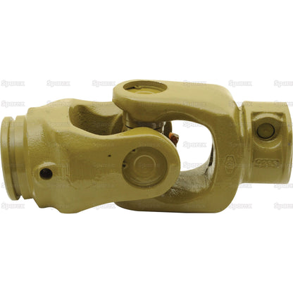A yellow metal PTO coupling (U/J size: 36 x 89mm) designed for machinery, featuring a cross-shaped central connecting element and flanges for attachment at both ends. This durable component, sized at 1 3/8''-6 spline with a star profile measuring 51 x 37mm, is part of the Sparex German PTO Series AW36/W2500 and ensures reliable performance. Model reference: S4 | Sparex Part No.S.6498.
