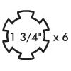 Illustration of a circular shape with six protruding notches, labeled "1 3/4''-6 Spline," fitting the PTO Yoke - Quick Release (U/J Size: 32 x 76mm, Sparex Part No. S.6521) from Sparex for PTO Series AW35/W2400.