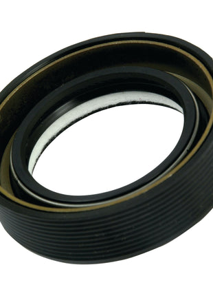 Close-up of a black rubber oil seal with an inner metal ring, designed for mechanical applications to prevent leakage and contamination. Ideal as a Sparex Oil Seal (141 x 120 x 11.3mm, Part No. S.65359) for Ford/New Holland machinery.