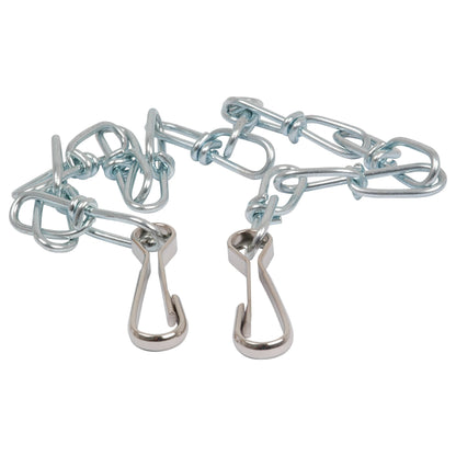The Sparex Chain Assembly for PTO Guard 695mm (Sparex Part No. S.6583) is a short metal chain with evenly spaced, interconnected links and two sturdy silver hooks at each end.