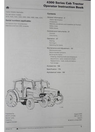 Massey Ferguson - 4300 Series Operators Manual - 1857311M2 - Farming Parts