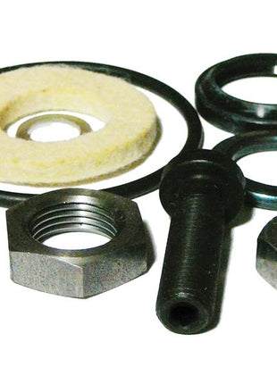 Assorted mechanical parts, including washers, nuts, an O-ring, and a bolt from the Sparex Bolt And Seal Kit (Part No. S.67109), meticulously arranged on a white background.