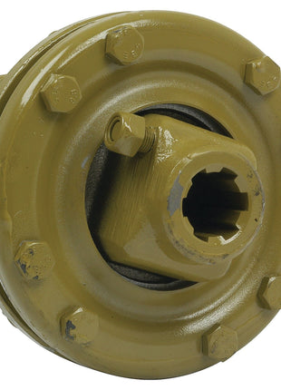 A close-up of the Sparex PTO Friction Clutch (U/J Size: 35 x 106.5mm), a yellow, circular mechanical component featuring multiple bolts and a central hexagonal opening, designed for precise torque setting.