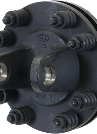 Close-up of a Sparex PTO Friction Clutch (U/J Size: 27 x 74.5mm, Size: 1 3/8''-6 Spline - S.6740) with multiple bolts arranged in a circular pattern and two central holes, featuring precision engineering reminiscent of the German Series AW21/W2300.