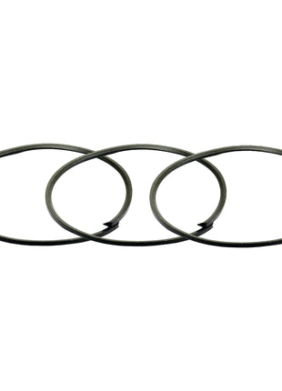 Three circular metal rings, identical in size and shape, arranged side by side and slightly overlapping, perfect for use in the Sparex Seal Kit (Part No. S.67432) for Ford New Holland tractors.