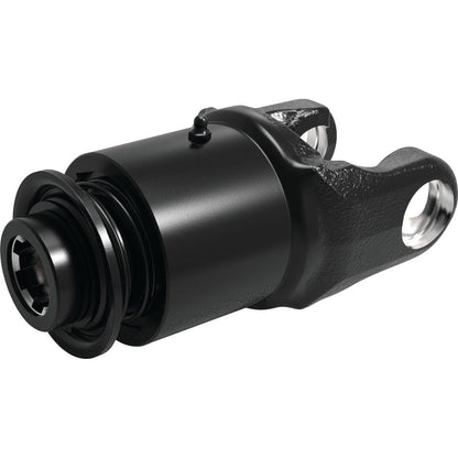The product is a black mechanical part with a cylindrical body and two large holes at the end, resembling a linkage or coupling component. It appears to be the PTO Over-Running Clutch (U/J Size: 35 x 106.5mm) from Sparex, model number S.6749, featuring a 1 3/8''-6 spline size.