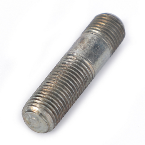 An AGCO Massey Ferguson stud bolt, model 731656M1, featuring threaded metallic ends, is placed on a white background.