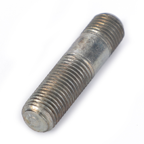 An AGCO Massey Ferguson stud bolt, model 731656M1, featuring threaded metallic ends, is placed on a white background.
