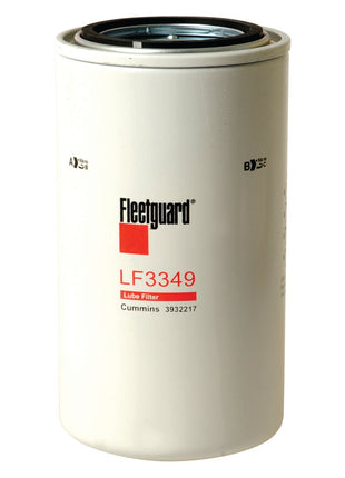 A white Sparex Oil Filter - Spin On - LF3349 (Sparex Part No. S.76280), designed for Cummins engines, stands upright against a plain background, ready to fit Massey Ferguson tractors perfectly.