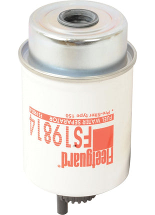 A white cylindrical fuel separator with a metal top and bottom, labeled "Sparex FS19814" in red and black text. Perfect for Case IH equipment.